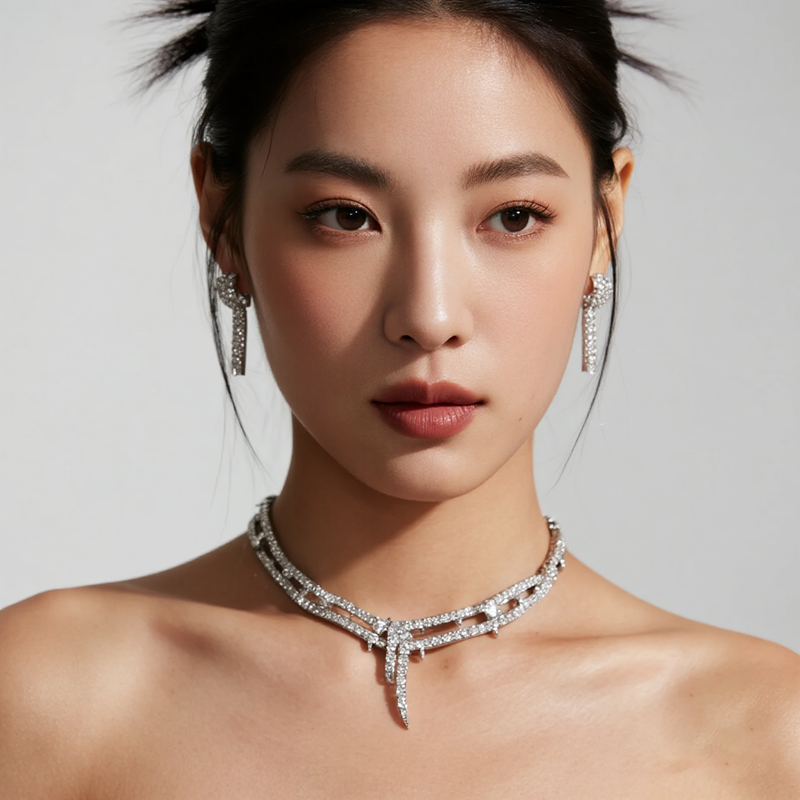 聚美宝石镀白金项链A03